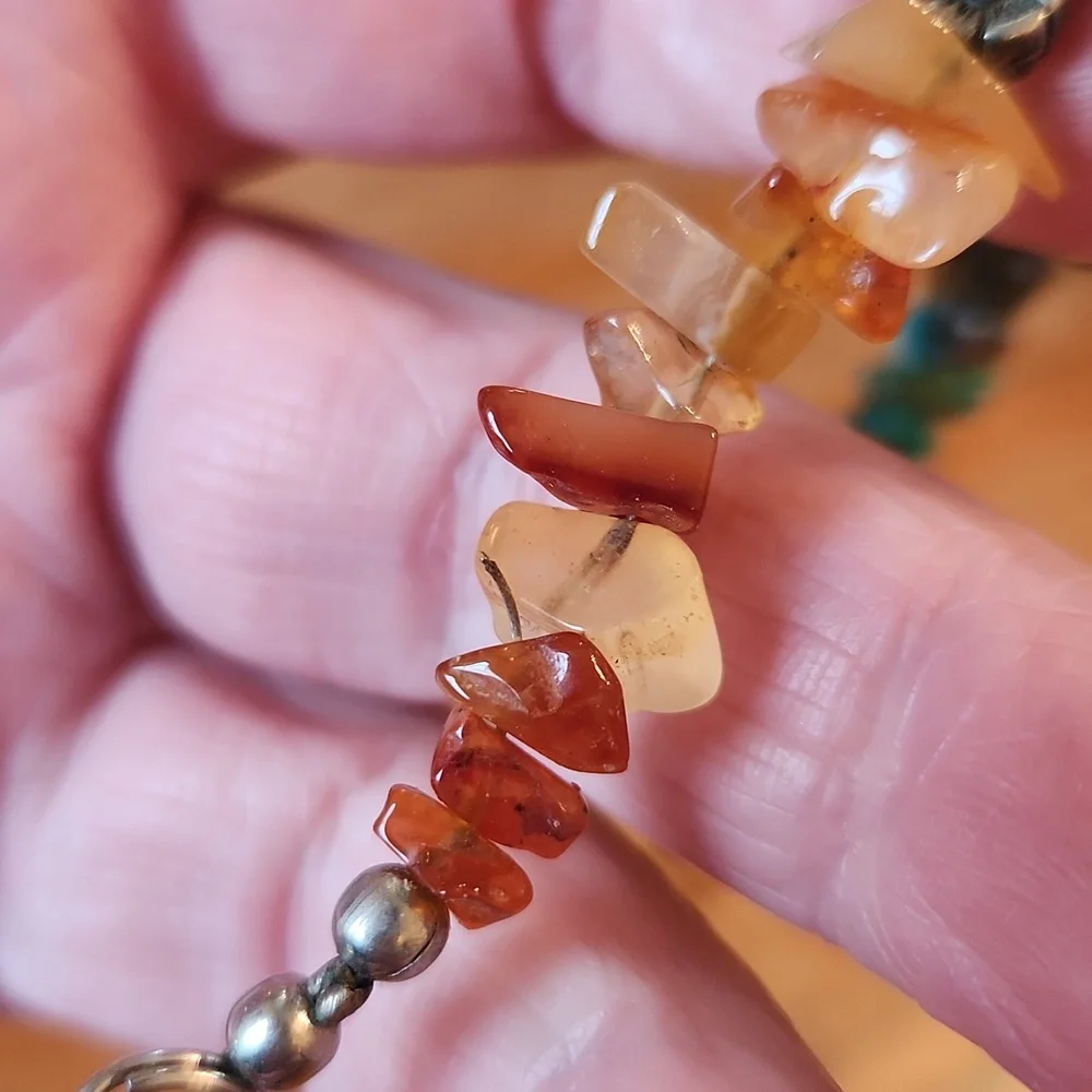 Native American Turquoise Tiger Eye Amber Necklace 17.5" - Picture 12 of 15